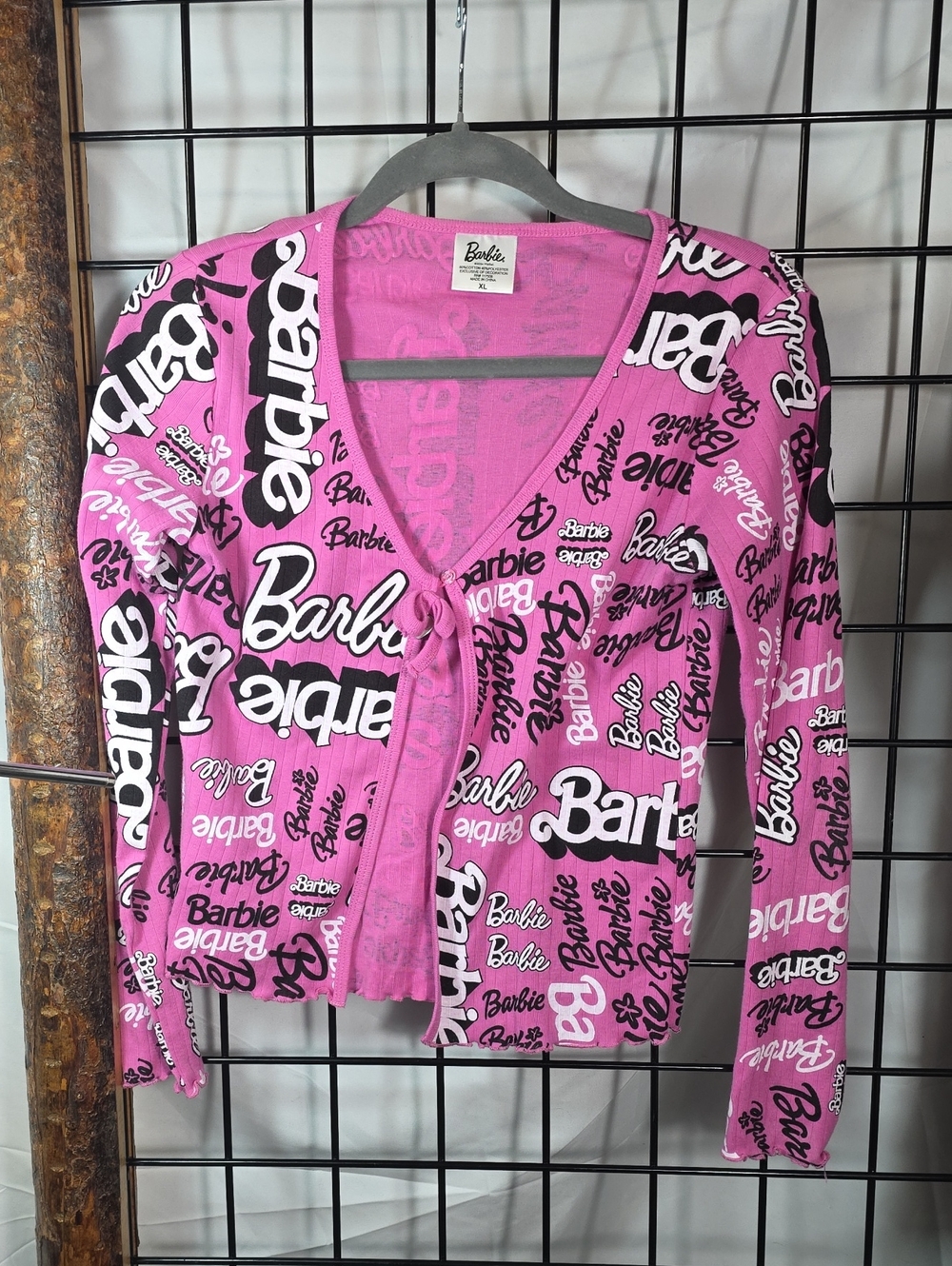 Barbie Hot Pink Logo-Print V-Neck Cardigan